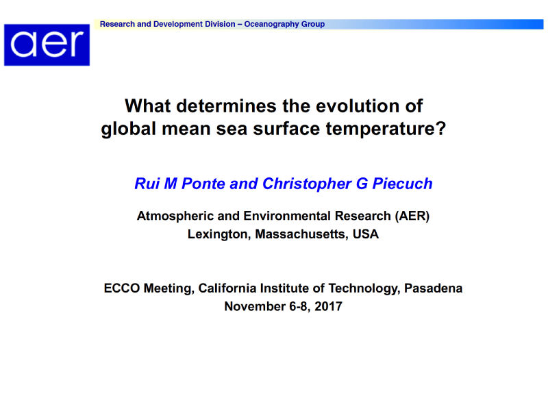 Presentation title page: What Determines the Evolution of Global Mean Sea Surface Temperature?