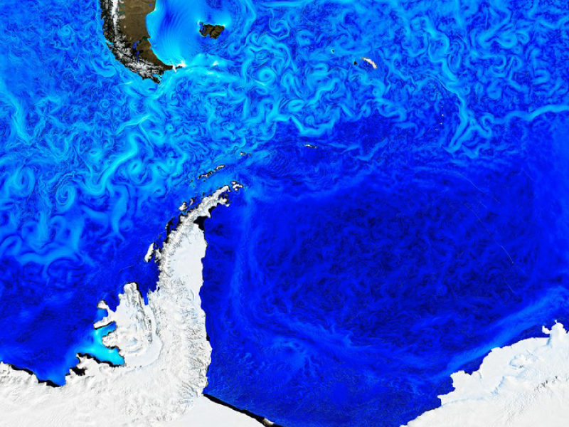 View of sea surface temperature centered on the Americas
