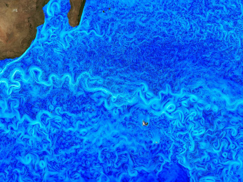 View of sea surface temperature centered on Indonesia
