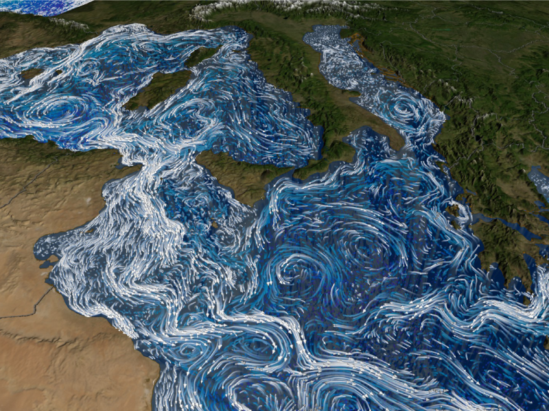 Ocean current flows in the Mediterranean