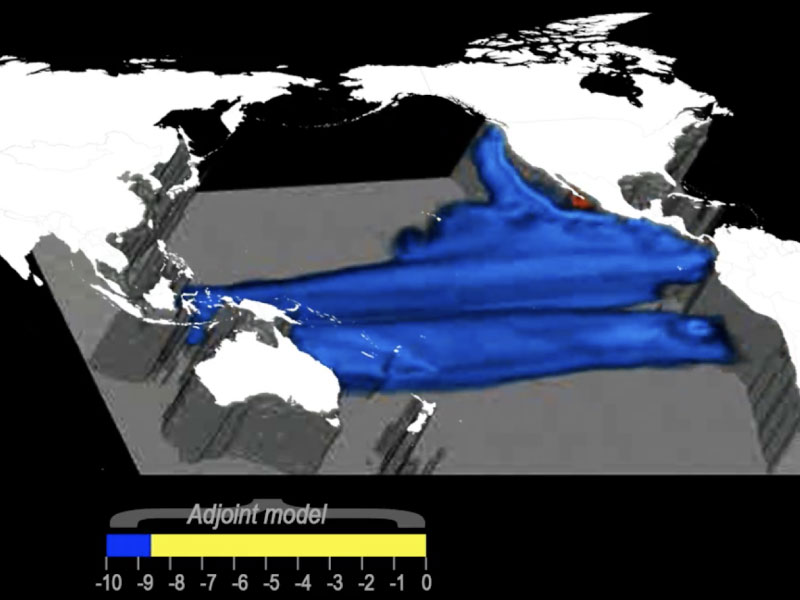 Movement of tracer-tagged water, adjoint model
